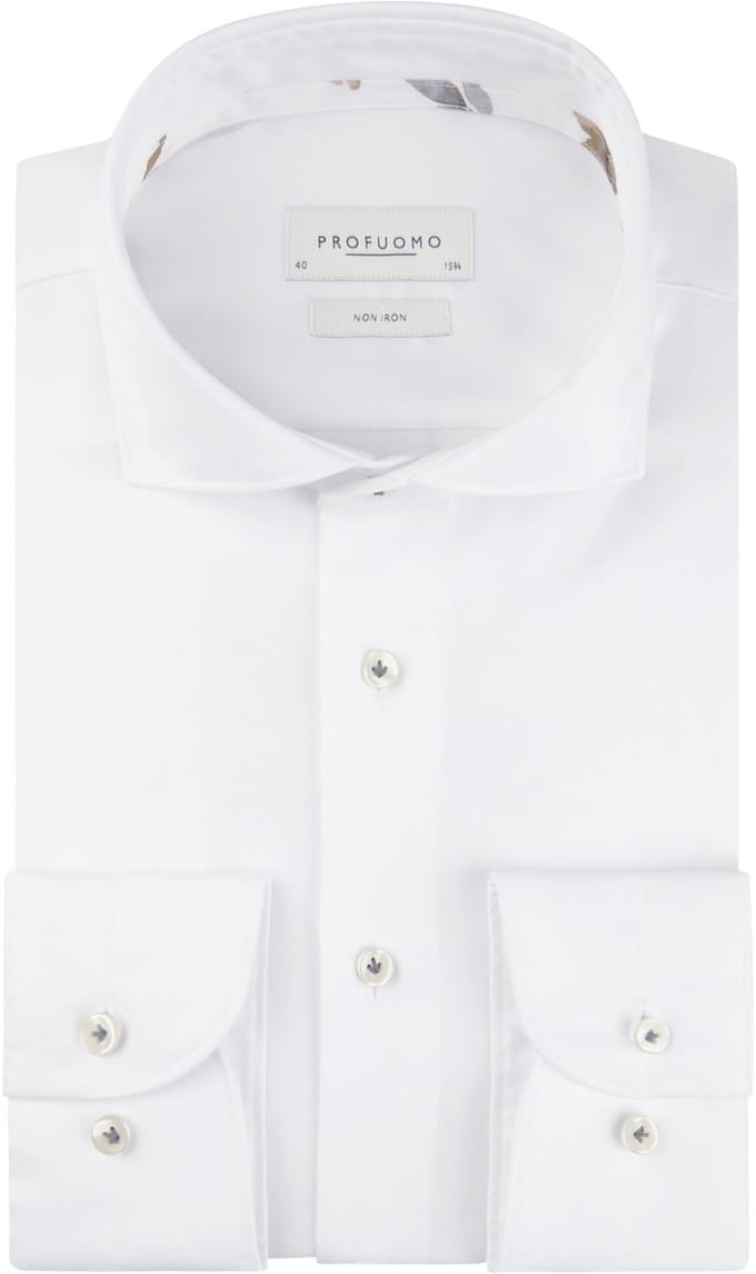 Profuomo slim fit heren overhemd - twill - wit - Strijkvrij - Boordmaat: 38