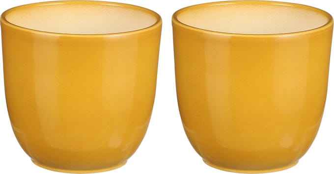 Mica Decorations Plantenpot/bloempot Tusca - 2x - Okergeel - keramiek - glans - D28/H25 cm