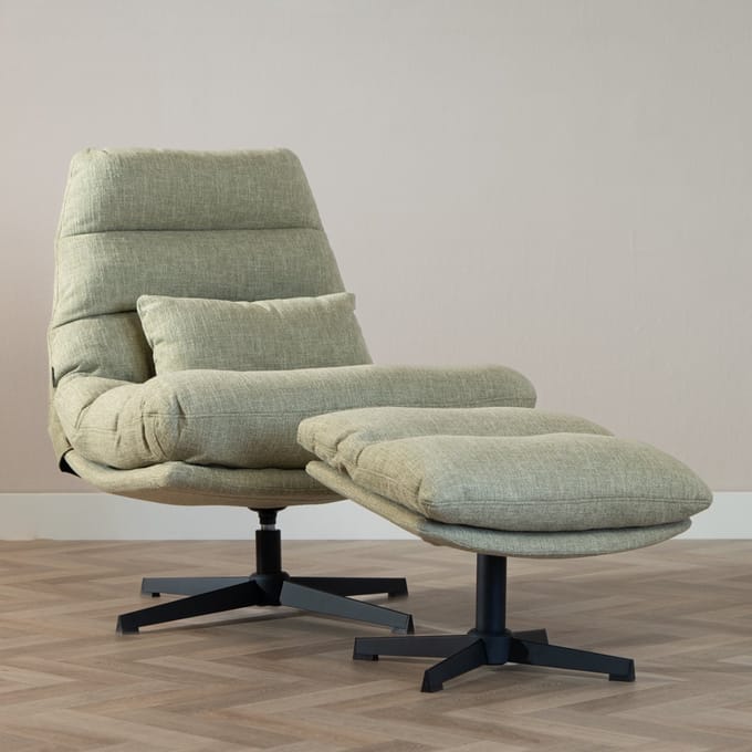 Bronx71® Draaifauteuil met hocker Cristo linnen olijfgroen