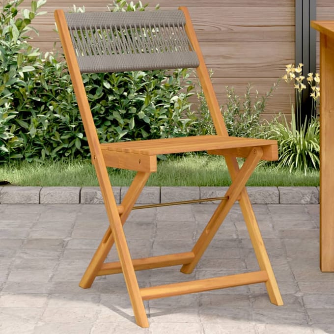 vidaXL - Opklapbare - stoelen, - 2 - stuks, - grijs, - massief - acaciahout - en - touw