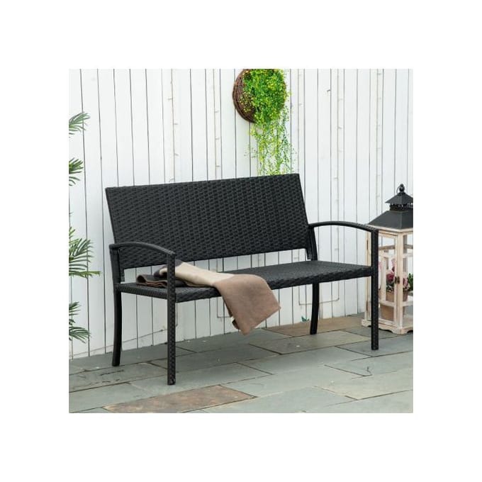 Banc de jardin - MUVOE - 2 places - Polyrotin - Structure en acier - Résistant aux UV noir