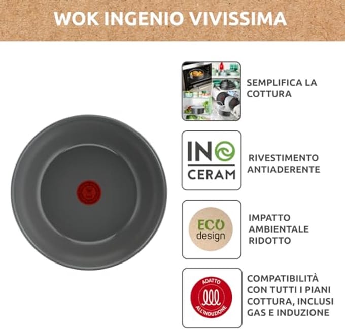 Ceramic Wok 26 cm met Verwijderbare Handgreep - Geschikt voor Alle Warmtebronnen