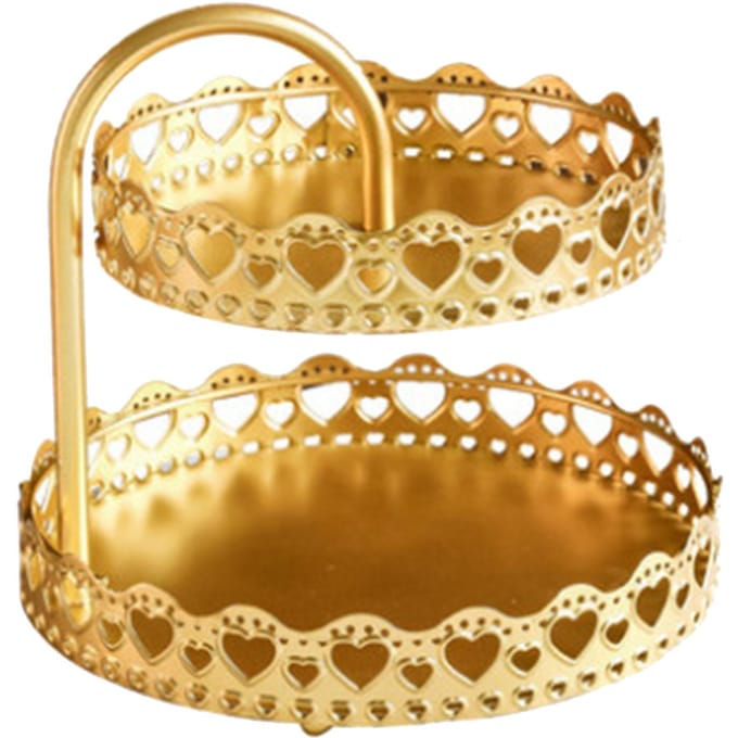 Dubbellaagse Gebaksschaal Decoratief Koper Goud Koekjes Dessert Displaybord voor Bruiloft Liefdevol beige
