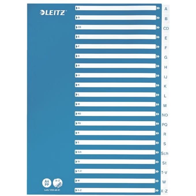 LEITZ® PP-indexbladen met blauw dekblad, Letters A-Z