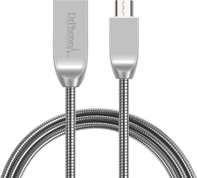 DrPhone ALU2 – Volledig Aluminium Micro USB Kabel – Extra Sterk & Huisdierbestendig – Datakabel & Versterkte Oplaadkabel – 1 Meter
