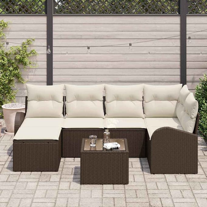 vidaXL - Tuinbank - Set - 7 - st - Bruin - poly - rattan