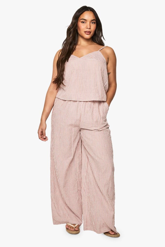 boohoo Dames Plus Gestreepte Geweven Top | Terracotta | Maat: 44