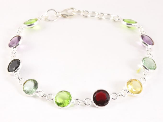 Fijne zilveren armband met multi color edelstenen