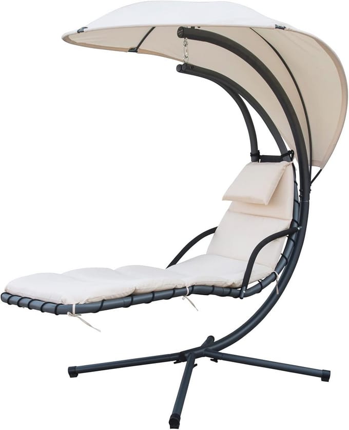 Hangstoel met Zonnedak - Comfortabele Tuin Hangmat in Beige