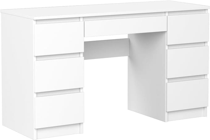 Computertafel met 7 Lades - Mat Wit Werktafel voor Laptop en PC