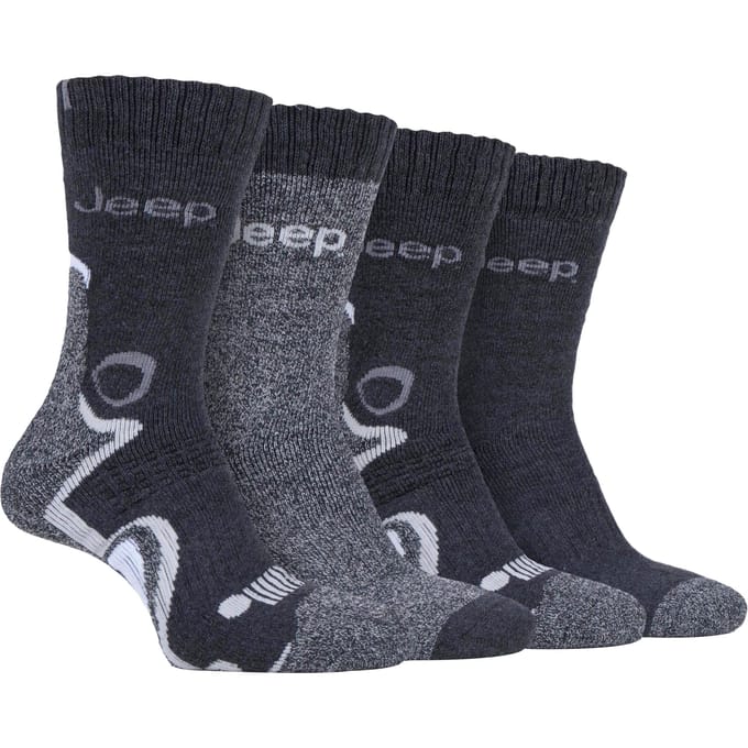Jeep - 4-pack anti-blaar luxe laarzensokken voor heren - Houtskool Grijs