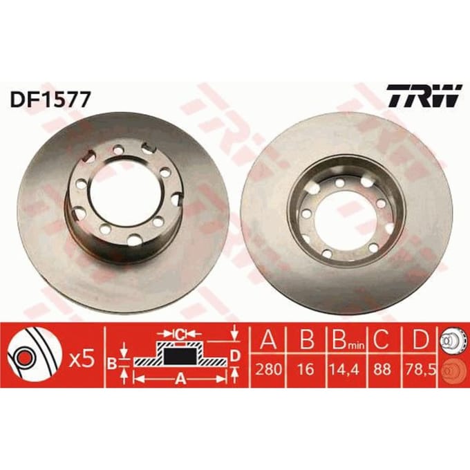Remschijf TRW DF1577 voorkant, compleet, 1 Stuk