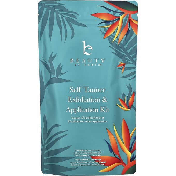 Beauty By Earth, self-tanner exfoliation & reapplication kit, 3-piece set blue