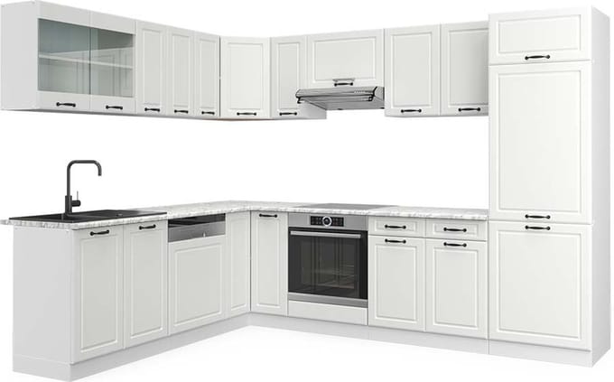 Vicco Hoekkeuken R-Line, Wit Landhuis/Wit, 287 x 227 cm, WB Marmer
