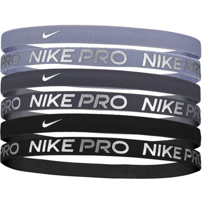 Nike Flex Classic Logo Metallic Hoofdband (Set van 6) (Zwart/Donkergrijs/Paars metallic)