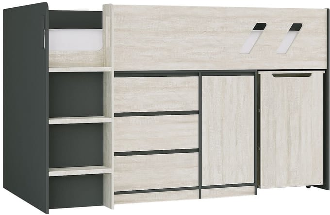 Vente-unique Combinatiebed hout lichtgrijs, antracietgrijs 90 x 190 cm