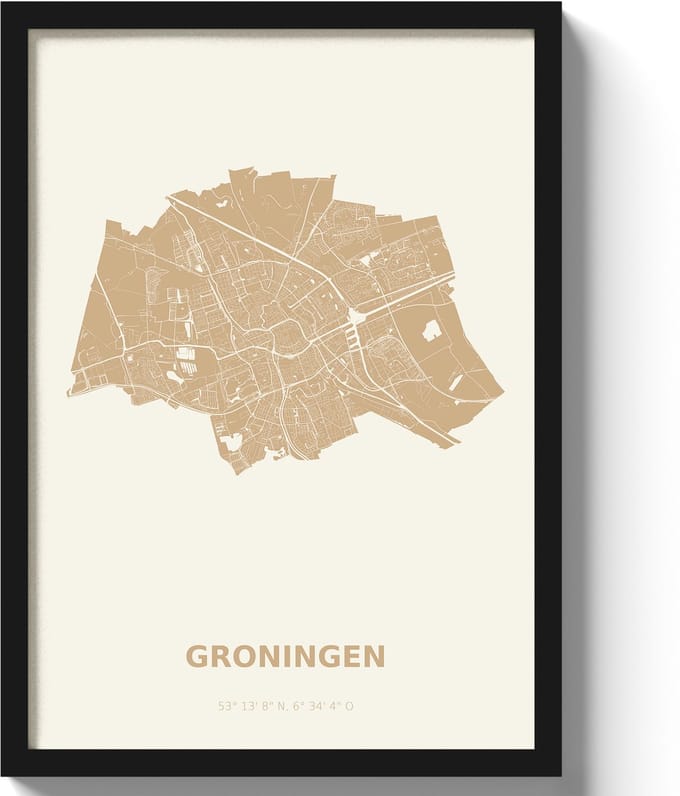 Poster Groningen A3 - 30 x 42 cm - Beige (Exclusief Lijst)