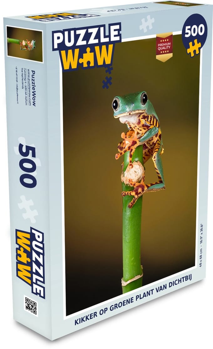 Puzzel Kikker op groene plant van dichtbij - Legpuzzel - Puzzel 500 stukjes