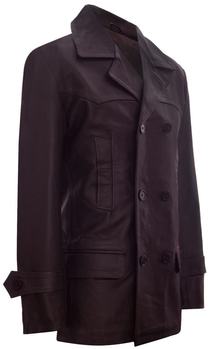 Cow Hide Dr Who Naval German Pea Coat leren jas