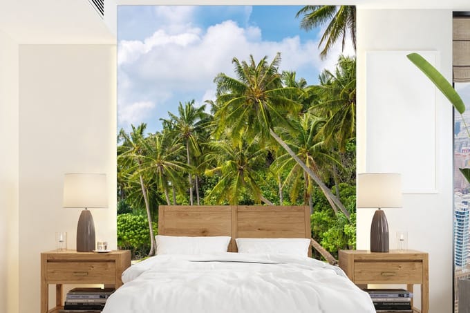 Behang - Fotobehang Palmboom - Zee - Tropisch - Breedte 190 cm x hoogte 260 cm