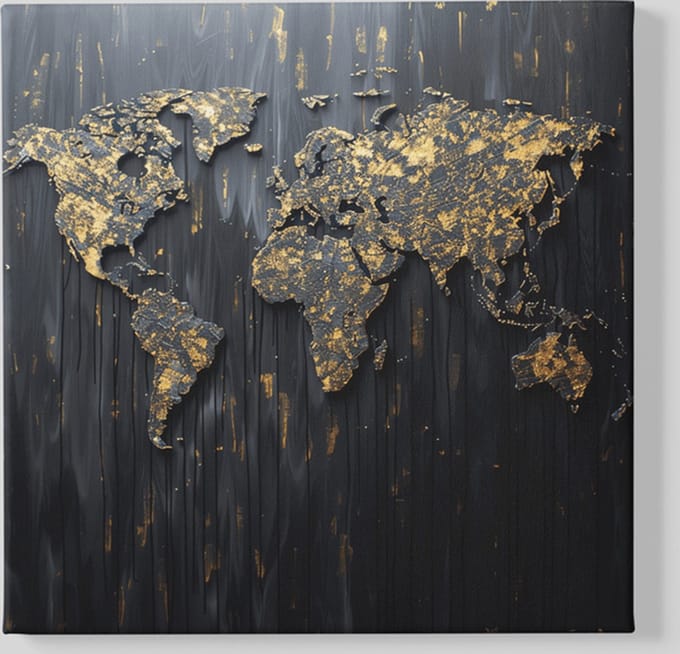 Canvas Schilderij - Wereldkaart- Vierkant - 100x100x2 cm