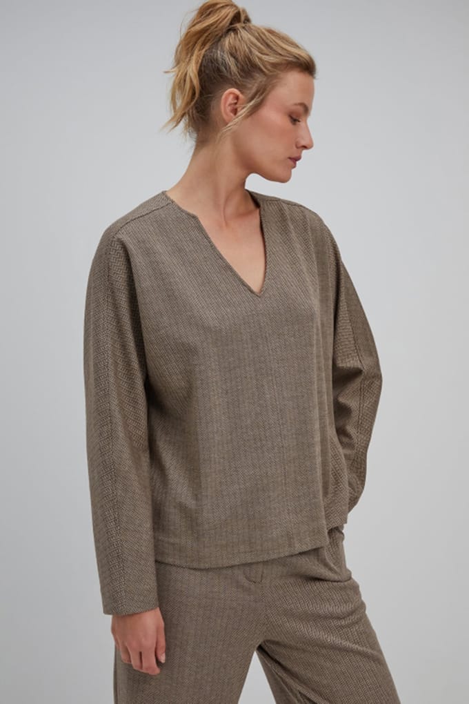 Josephine & Co Stella Top Sand Print Größe: 36 | Longsleeves Outlet | Damen | Braun