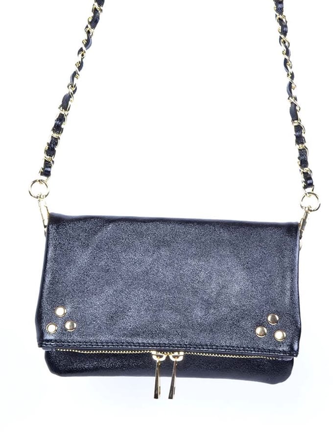 Giuliano lederen schoudertas Juline - Metallic - Made in Italy - Zwart