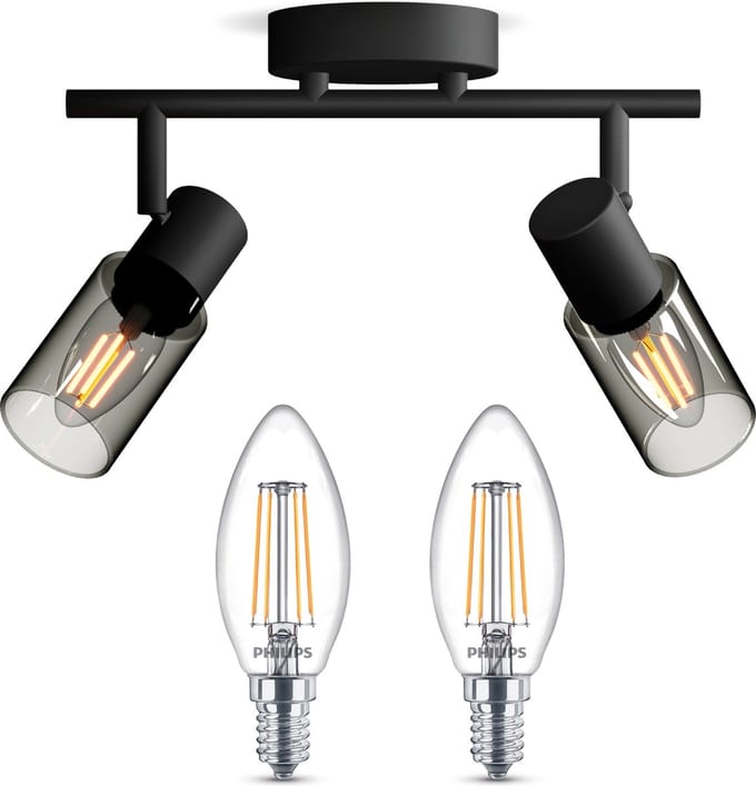 Philips Palms Opbouwspot (Zwart) - Warmwit Licht - Plafondspot met 2 Lichtpunten - E14 - Niet Dimbaar