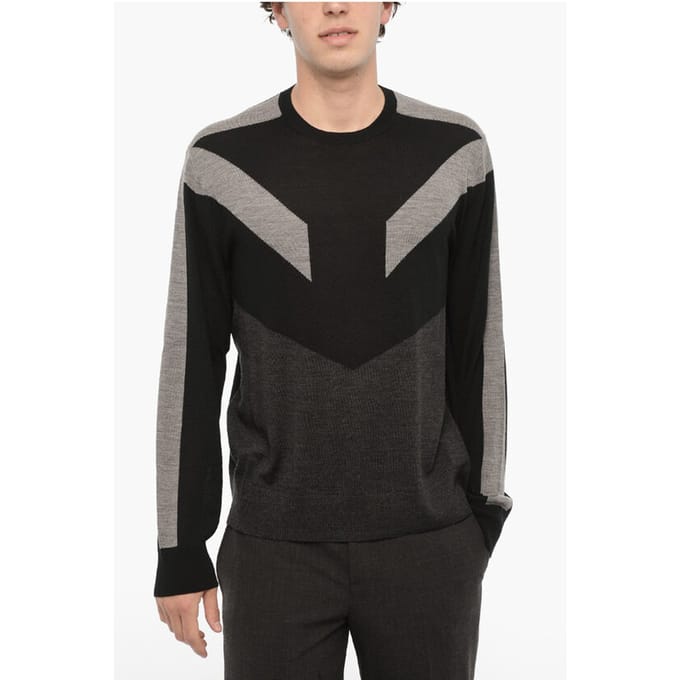 Tweekleurige wollen MODERNIST-trui in Nero, Grigio