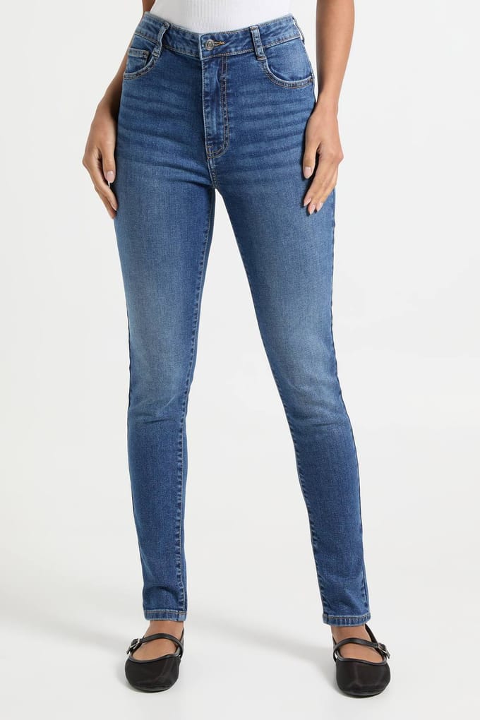 boohoo Dames Hoge Taille Booty-Lifting Skinny Jean | Medium Gebleekt | Maat: 40
