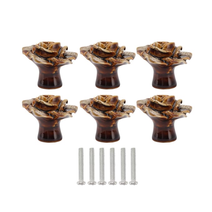 6 stuks kastknoppen in roosvorm, delicate keramische knoppen voor ladekasten, luipaardprint, wit