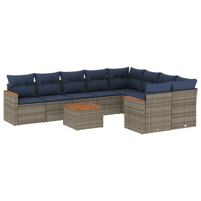 vidaXL - 10-delige - tuinbankset - met - kussens, - grijs - polyrotan