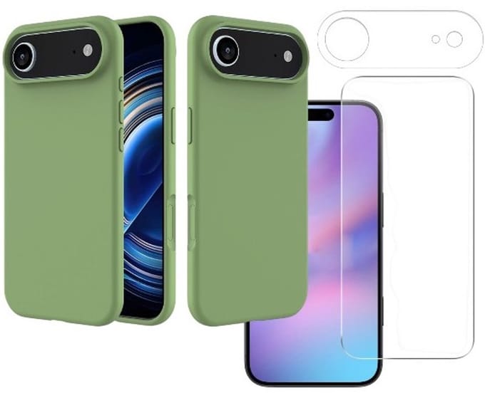 Shockproof Backcover - Liquid Silicone Soft Hoesje - Geschikt voor: iPhone Air - Groen + Screenprotector & Camera Lens Protector