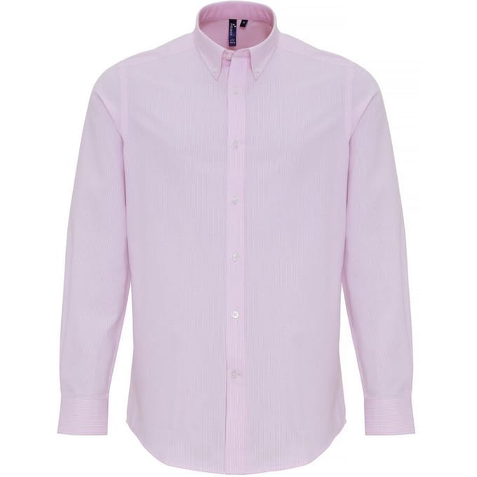 Premier Heren Katoen Rijke Oxford Stripe Shirt (Wit/Roze)