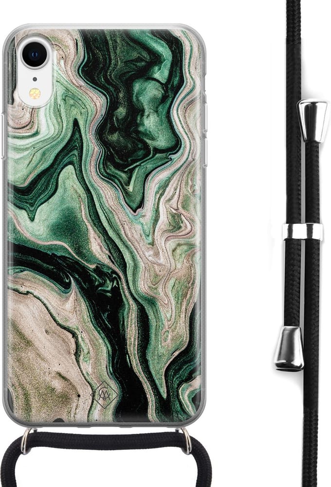 Casimoda® hoesje met koord - Geschikt voor iPhone XR - Groen marmer / Marble - Afneembaar koord - Siliconen/TPU - Groen
