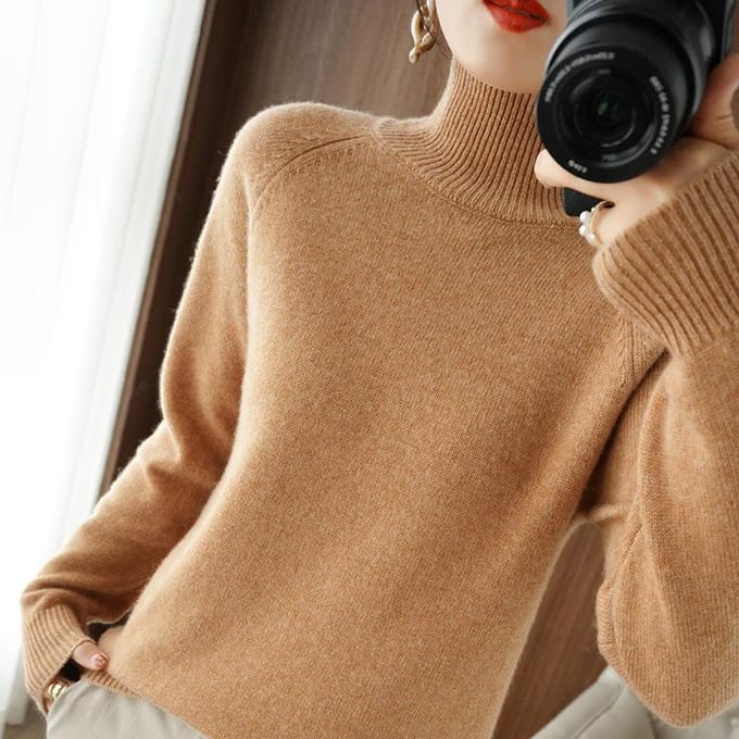 Pull à col montant pour femme, pull à bas, style coréen, slim, couleur unie, printemps et automne XXL or