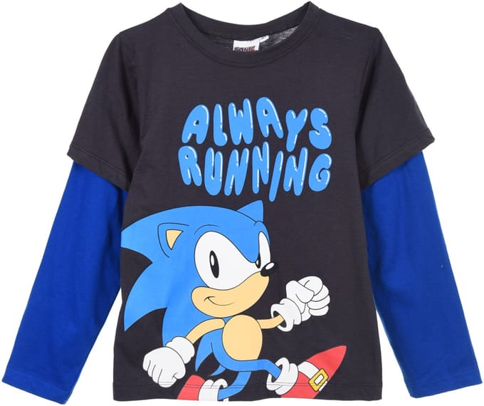 Sonic Shirt - Lange Mouw - Always Running - Antraciet/Blauw - Maat 110
