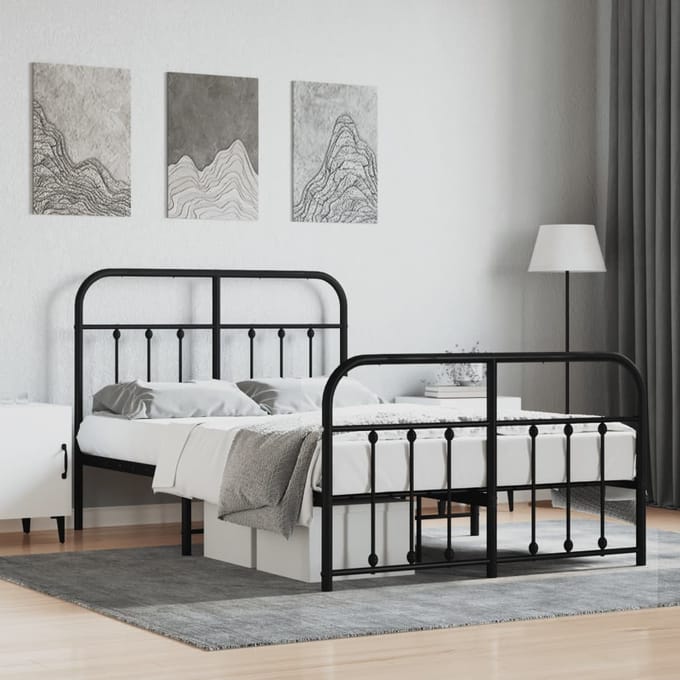 vidaXL - Bedframe - met - hoofd- - en - voeteneinde - metaal - zwart - 120x190 - cm