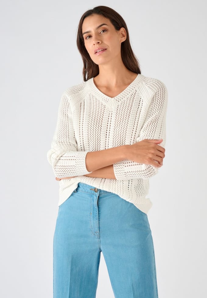 Damart - Trui opengewerkt tricot - Dames - Wit - M