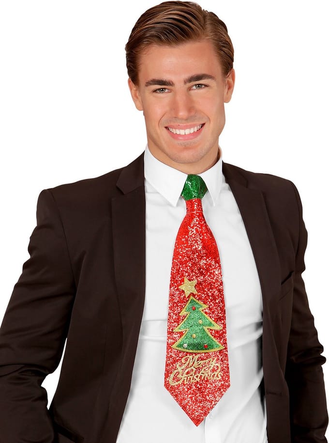 Stropdas kerstboom glitter rood