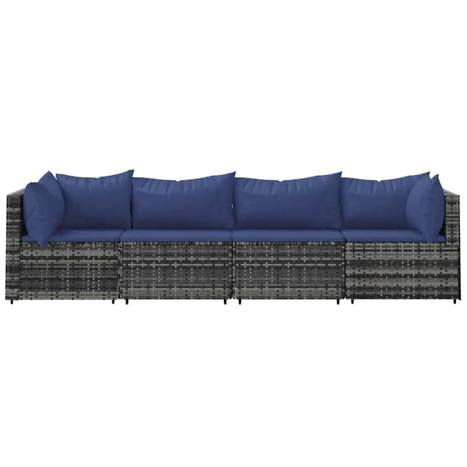 vidaXL - 4-delige - Loungeset - met - kussens - poly - rattan - grijs