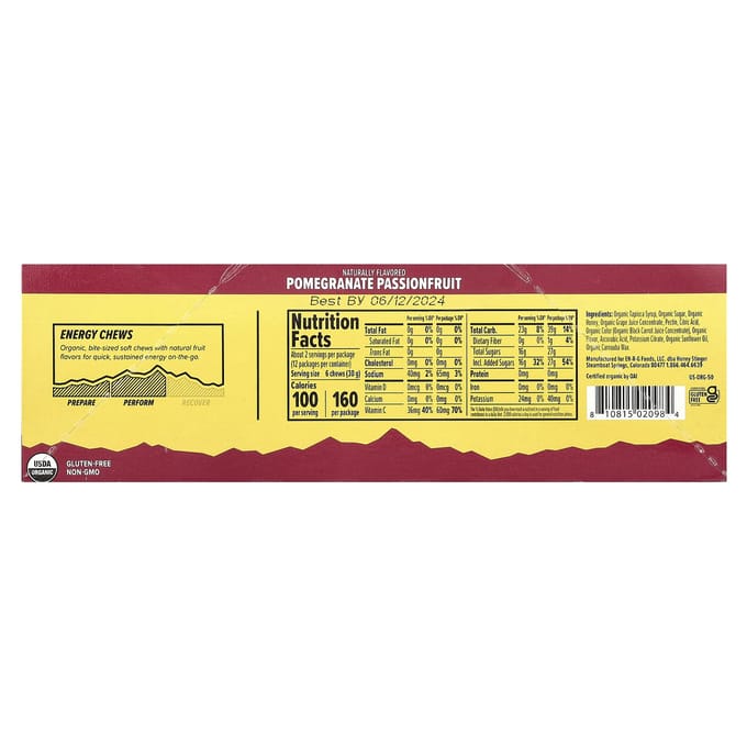 Honey Stinger, Chews Énergétiques, Grenade Fruit de la Passion, 12 sachets, 50 g (1,8 oz) chaque