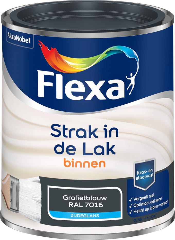 Flexa - Strak In De Lak Binnenlak Zijdeglans - Grafietblauw / Ral 7016 - 750 Ml