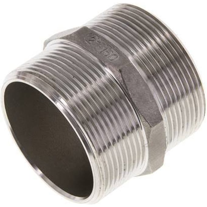 Dubbele Nippel G2'' RVS Vlakke Afdichting 16bar 62mm Hex
