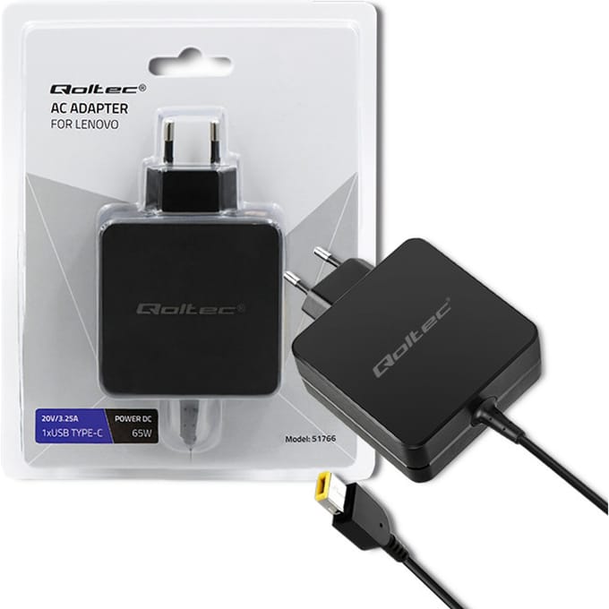 Qoltec laptopstroomadapter voor Lenovo 65W |   20V |   3,25A |   Slanke punt + pen