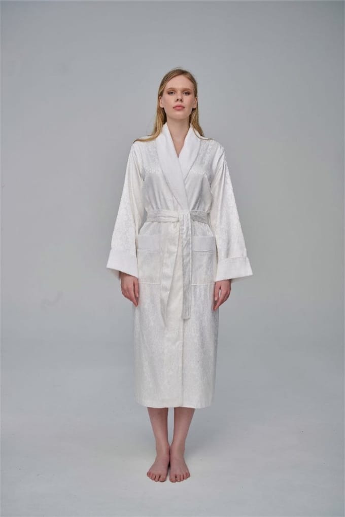 Luxe Dames Silk Badjas Audrey / wit / L/XL