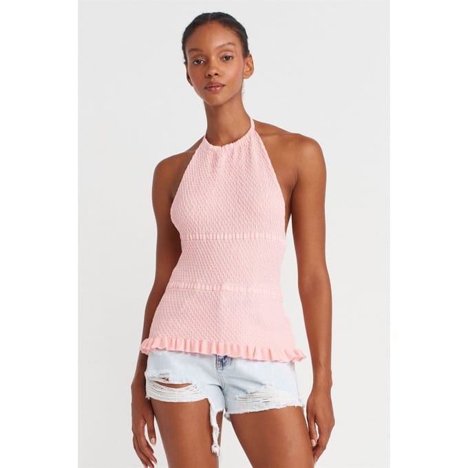 Slim Fit Halternek Gebreide Blouse