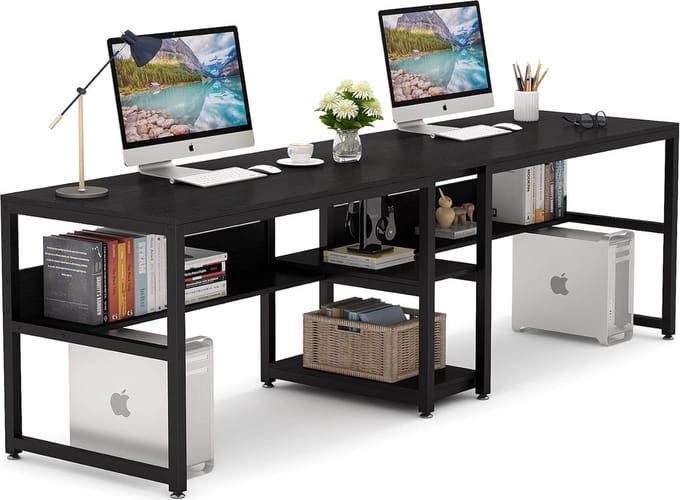 Tribesigns Bureau - Dubbel Lang Bureau - Computerbureau voor Twee - Computertafel - Bureautafel - Zwart - 200 x 60 x 75 cm