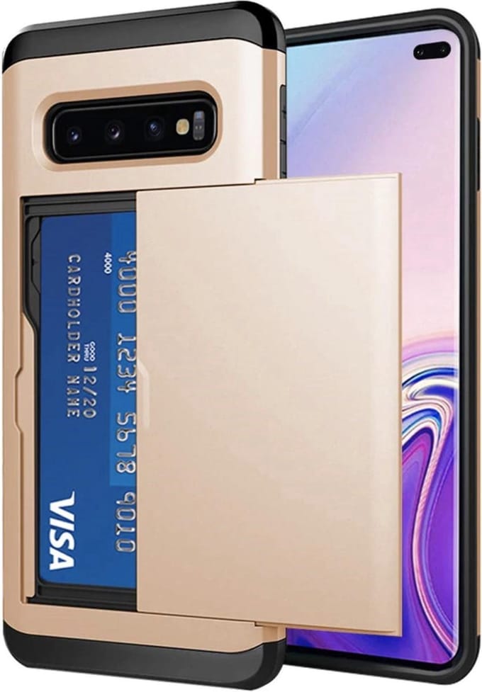 Pasjeshouder geschikt voor Samsung Galaxy S10 Plus - Goud - Hard PC