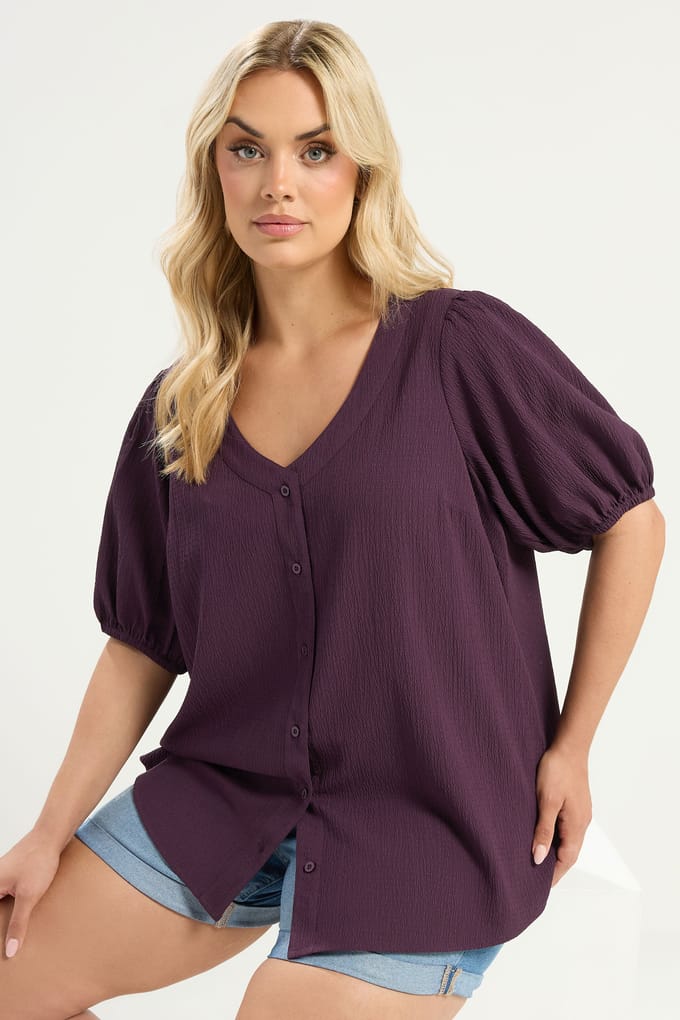 Yours Paarse Getextureerde Blouse Met Knoopdetail Size 46